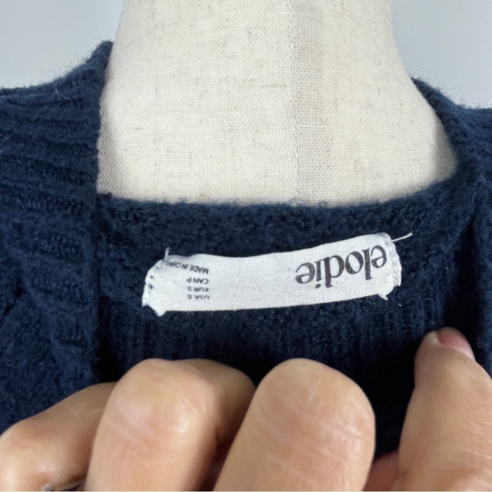 Elodie Bruno Pointelle Pullover Sweater. Diamond Pattern. Dark Blue. Small #642 - Picture 4 of 6